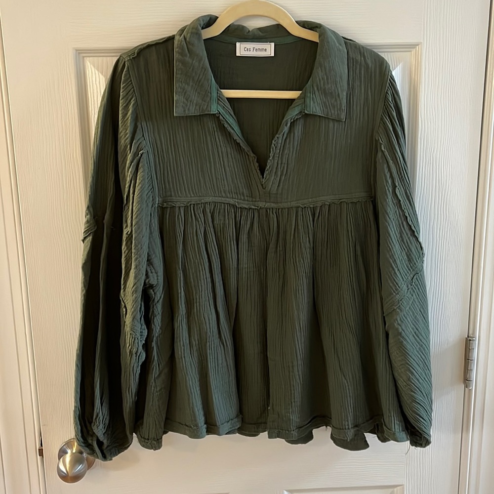 Ces Femme, flowy gauze blouse top, size Medium